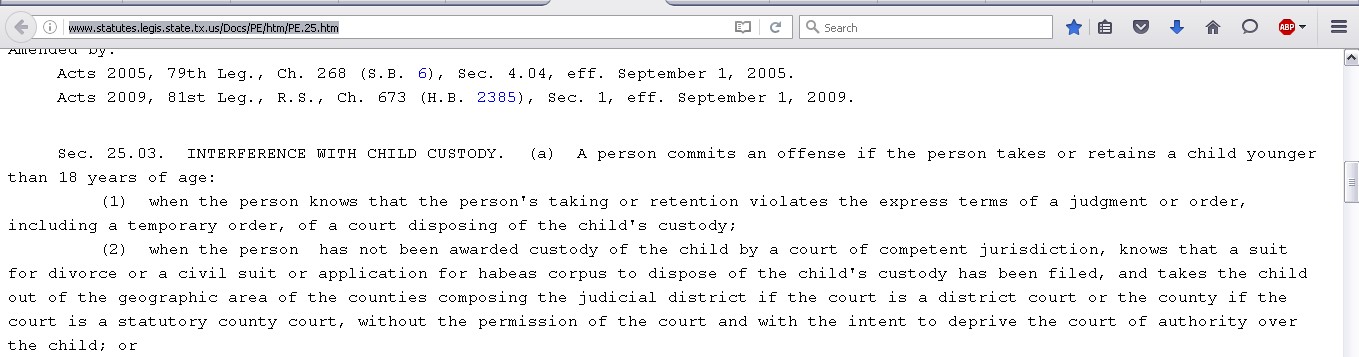 Sec. 25.03. INTERFERENCE WITH CHILD CUSTODY